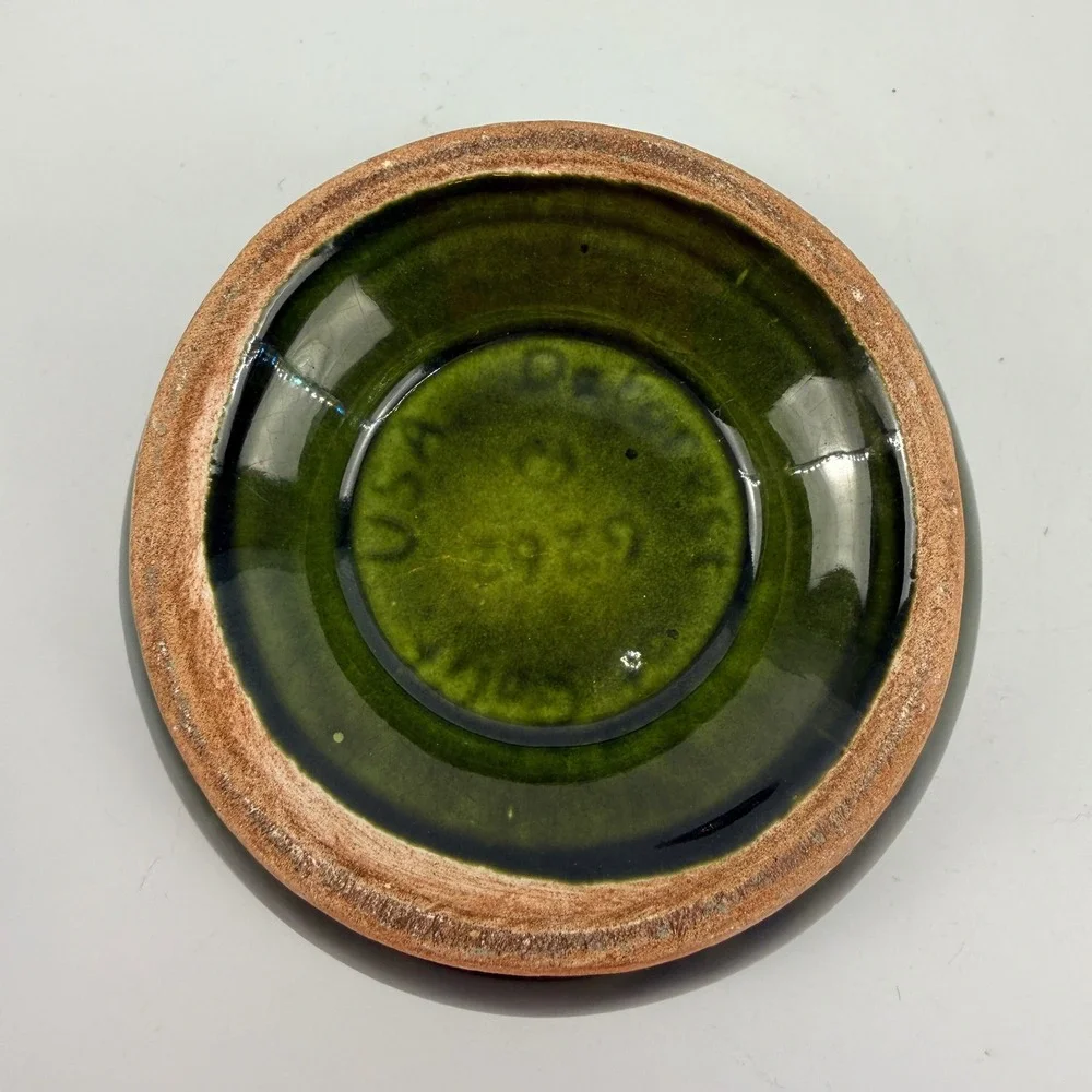 DeForest of California Green Drip Glaze Covered Pedestal Candy Dish w Lid